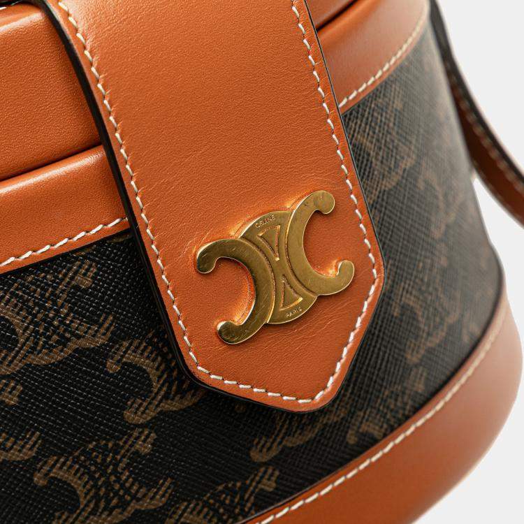 Pre Owned Celine Brown Medium Triomphe Coated Canvas Tambour Crossbody