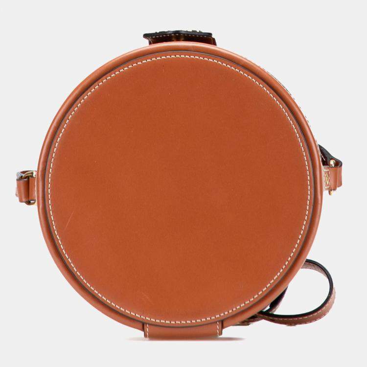 Pre Owned Celine Brown Medium Triomphe Coated Canvas Tambour Crossbody