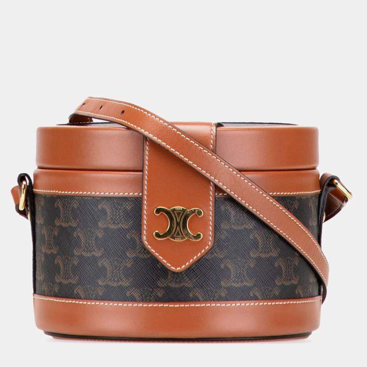 Pre Owned Celine Brown Medium Triomphe Coated Canvas Tambour Crossbody