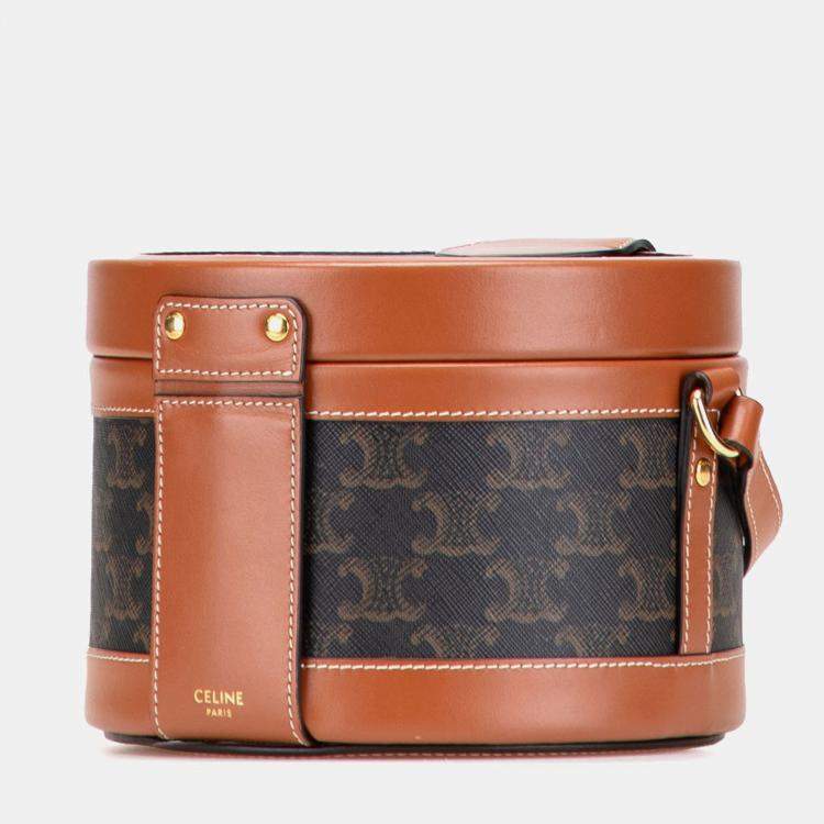 Pre Owned Celine Brown Medium Triomphe Coated Canvas Tambour Crossbody