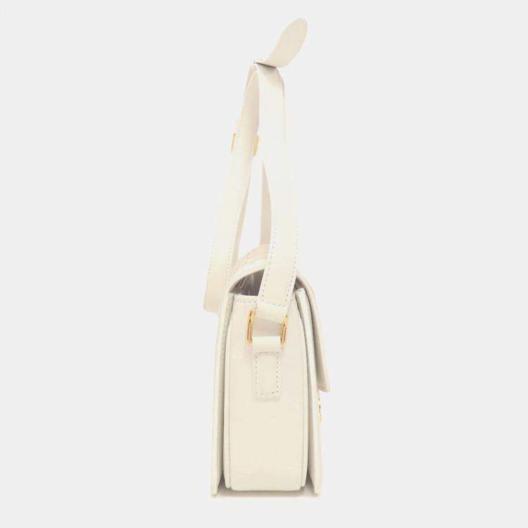 Pre Owned Celine Teen Triomphe White Calfskin/PVC Shoulder Bag