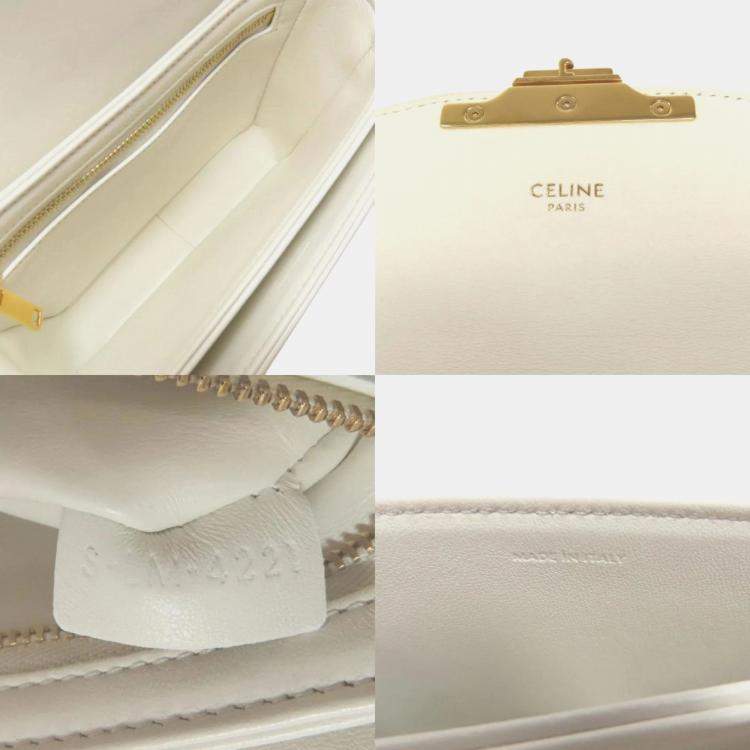 Pre Owned Celine Teen Triomphe White Calfskin/PVC Shoulder Bag