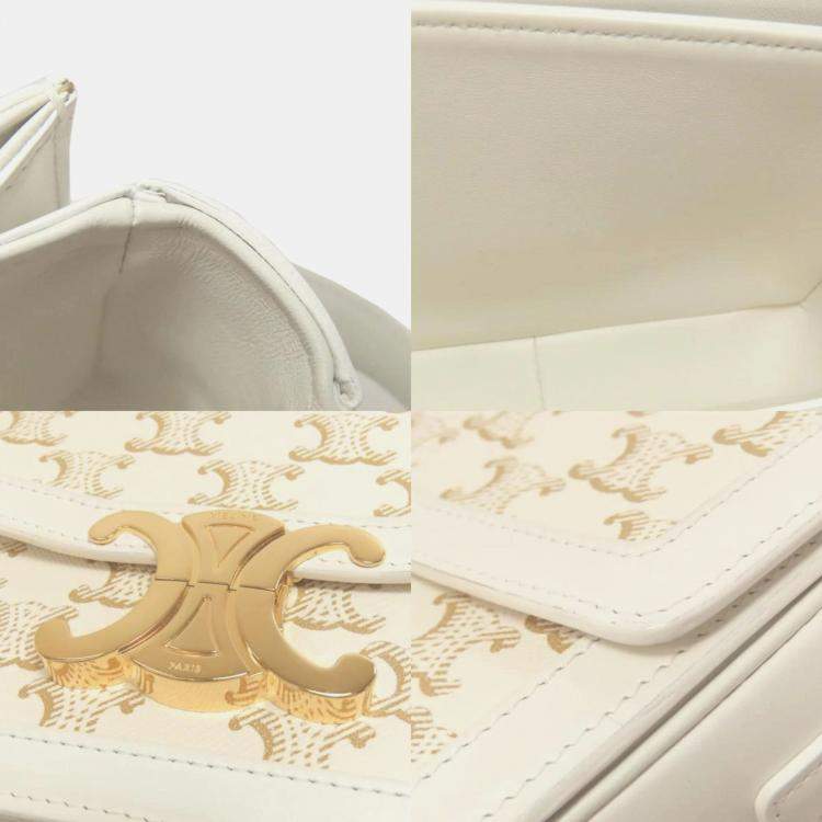 Pre Owned Celine Teen Triomphe White Calfskin/PVC Shoulder Bag