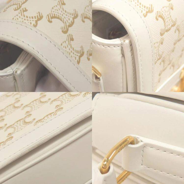 Pre Owned Celine Teen Triomphe White Calfskin/PVC Shoulder Bag