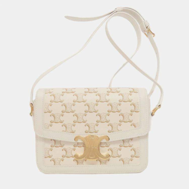 Pre Owned Celine Teen Triomphe White Calfskin/PVC Shoulder Bag