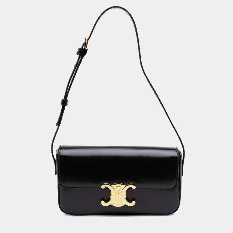 Pre Owned Celine Shiny Calfskin Black Claude Shoulder Bag