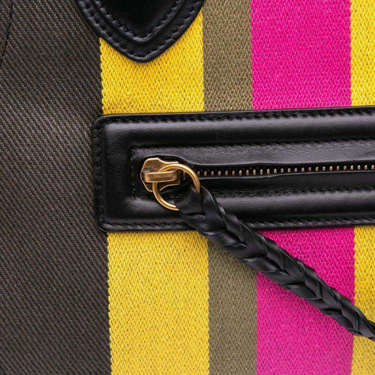 Pre Owned Celine Brown Medium Canvas Striped Phantom Luggage Tote