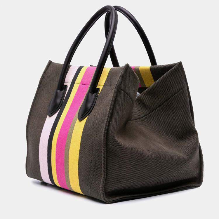 Pre Owned Celine Brown Medium Canvas Striped Phantom Luggage Tote