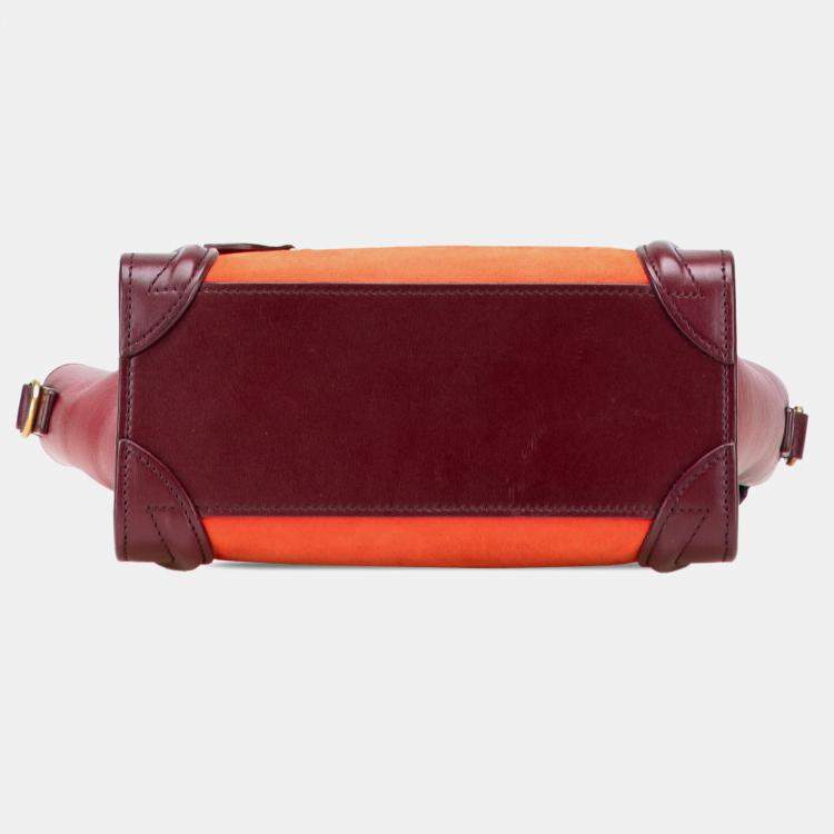 Pre Owned Celine Orange Red Nano Bicolor Suede and Calfskin Luggage Tote
