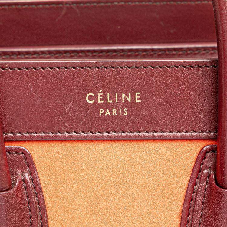 Pre Owned Celine Orange Red Nano Bicolor Suede and Calfskin Luggage Tote