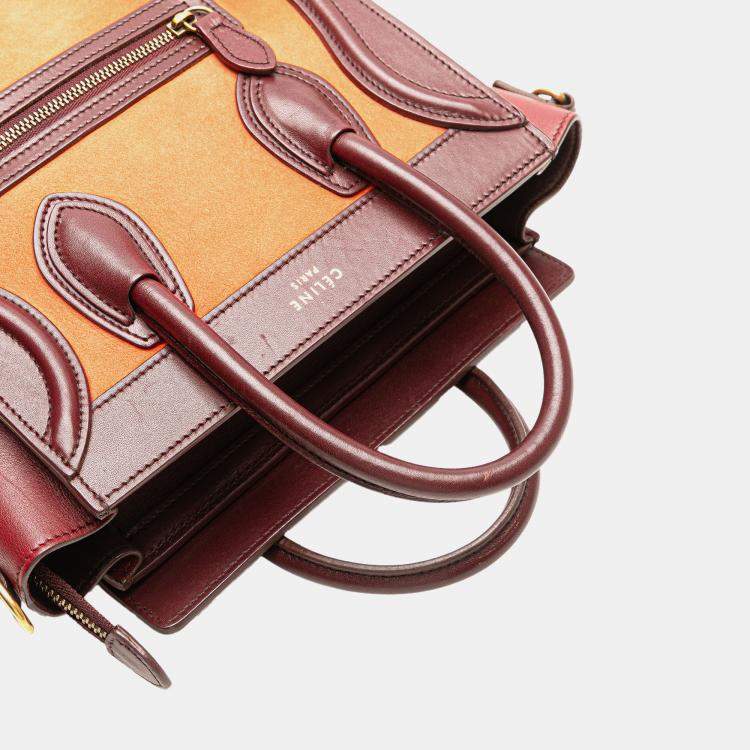 Pre Owned Celine Orange Red Nano Bicolor Suede and Calfskin Luggage Tote
