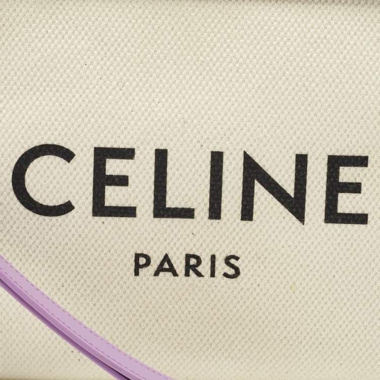 Pre Owned Celine Beige/Lilac Canvas and Leather Logo Wristlet Clutch