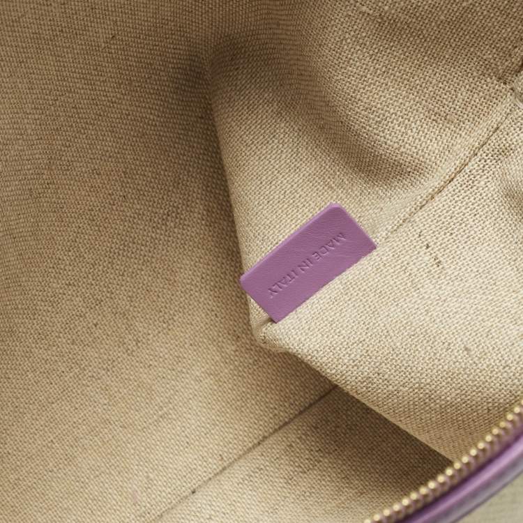 Pre Owned Celine Beige/Lilac Canvas and Leather Logo Wristlet Clutch