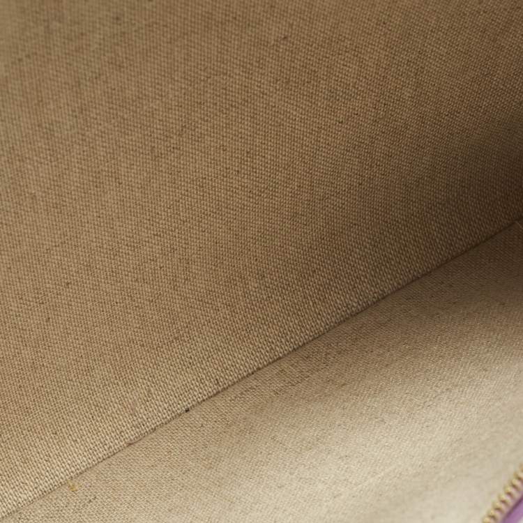Pre Owned Celine Beige/Lilac Canvas and Leather Logo Wristlet Clutch