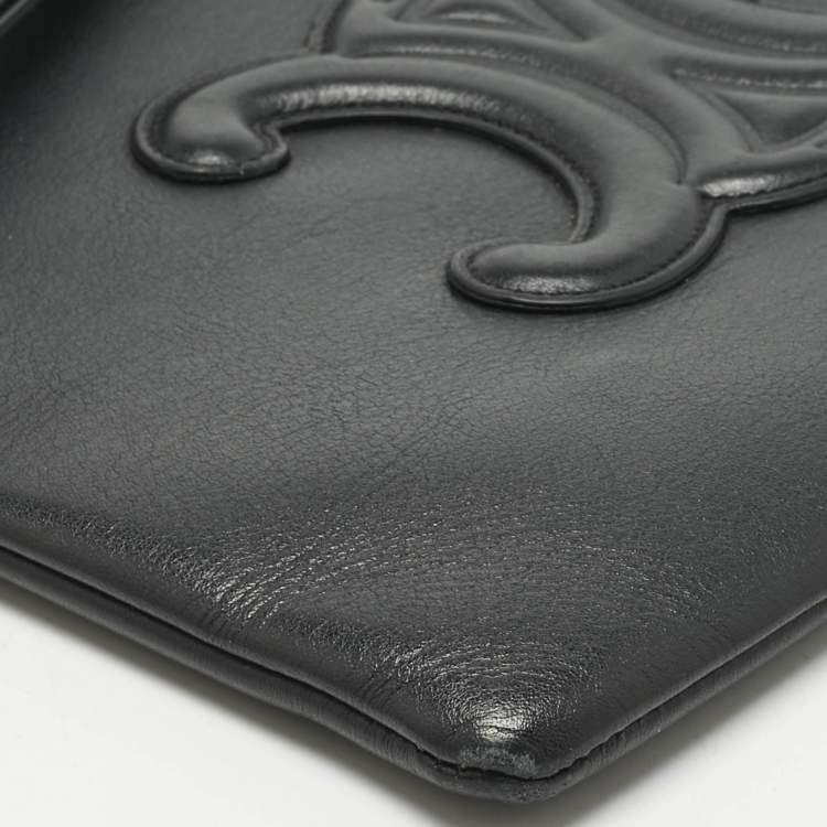 Pre Owned Celine Black Leather Triomphe Wristlet Clutch