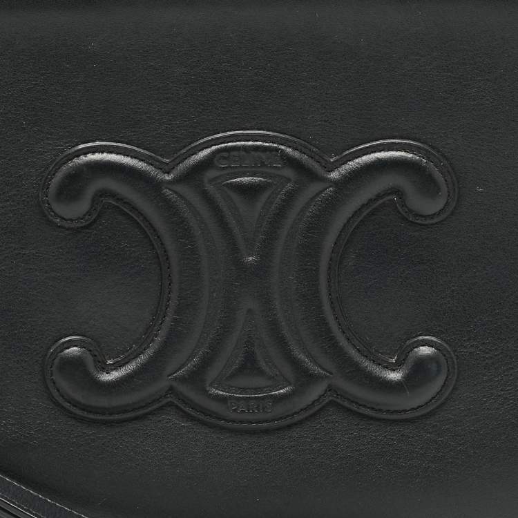 Pre Owned Celine Black Leather Triomphe Wristlet Clutch