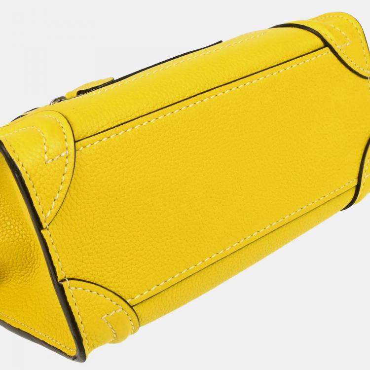 Pre Owned Celine Nano Luggage Yellow Leather Tote Bag