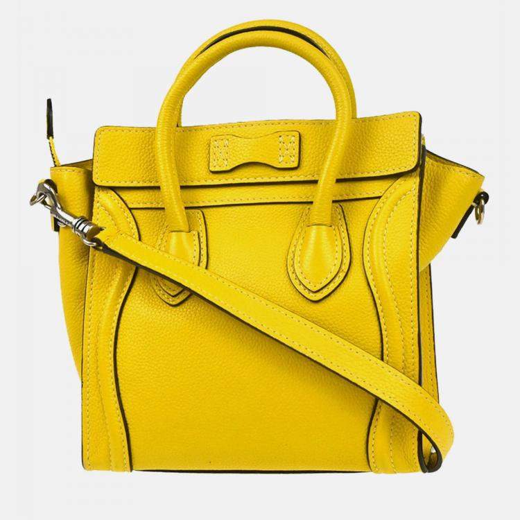 Pre Owned Celine Nano Luggage Yellow Leather Tote Bag