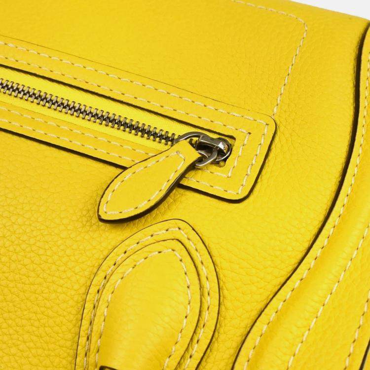 Pre Owned Celine Nano Luggage Yellow Leather Tote Bag