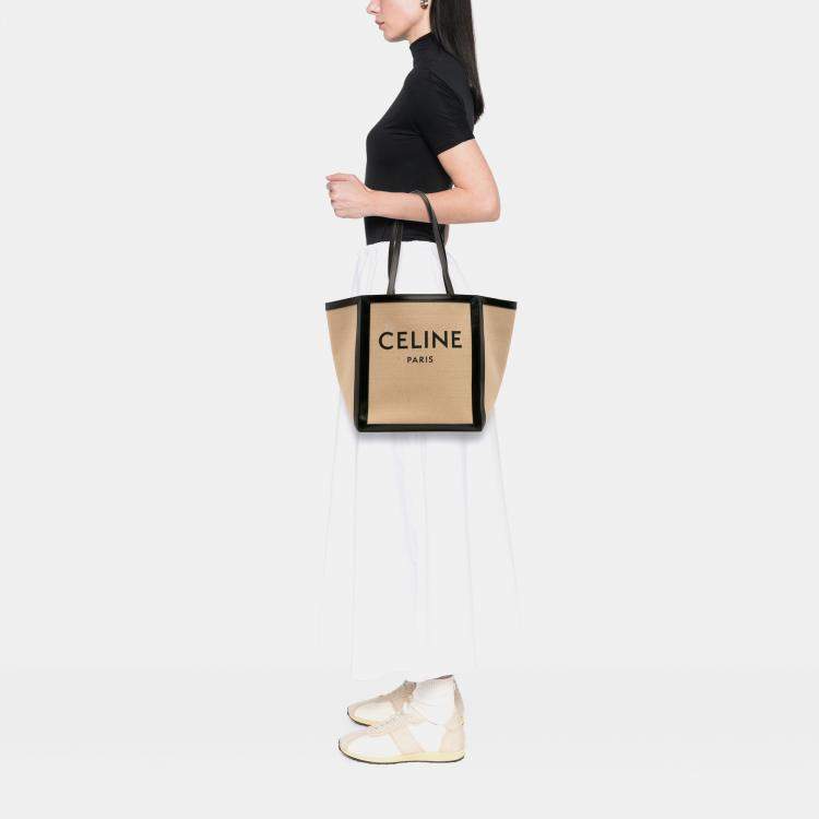 Pre Owned Celine Beige/Black Large Canvas Vertical Square Cabas Tote