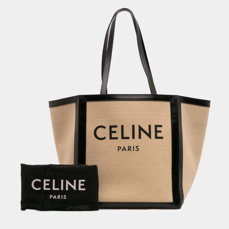 Pre Owned Celine Beige/Black Large Canvas Vertical Square Cabas Tote