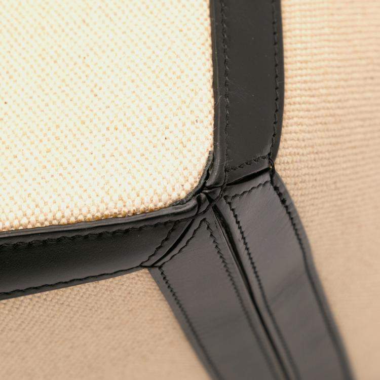 Pre Owned Celine Beige/Black Large Canvas Vertical Square Cabas Tote
