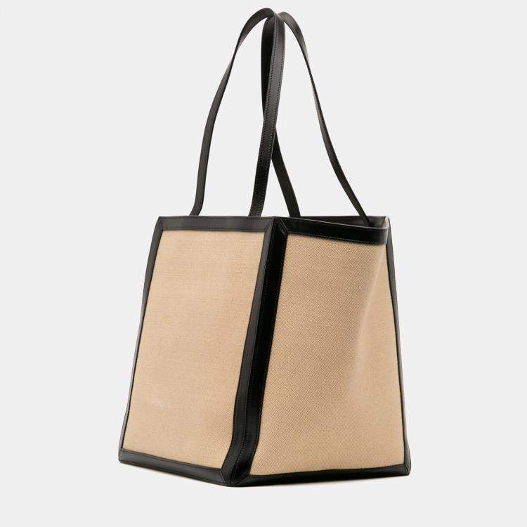 Pre Owned Celine Beige/Black Large Canvas Vertical Square Cabas Tote