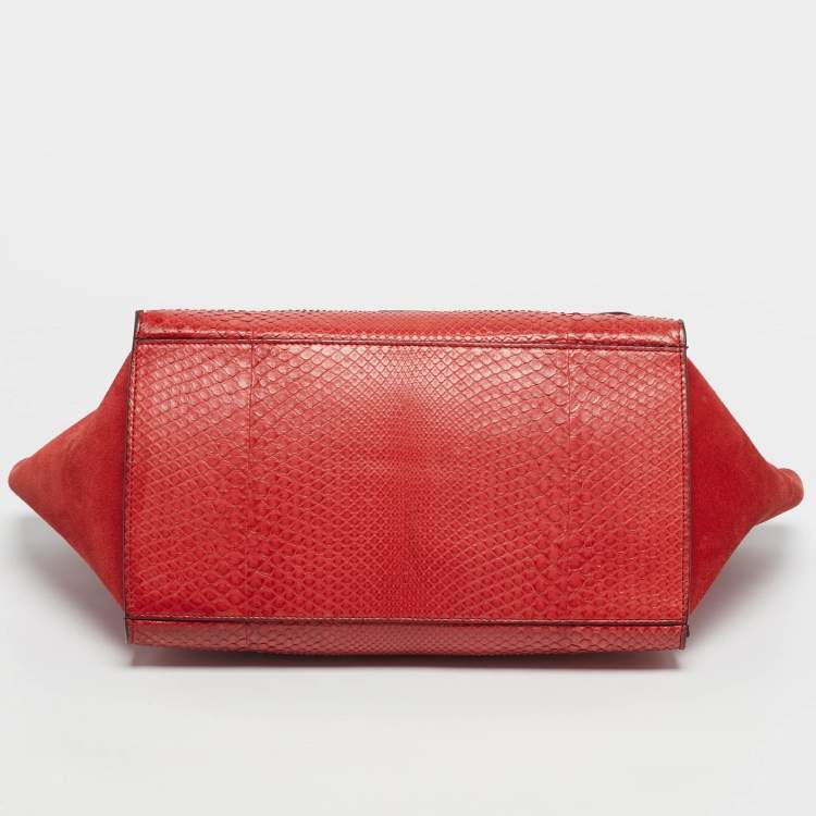 Pre Owned Celine Red Python and Suede Medium Trapeze Bag