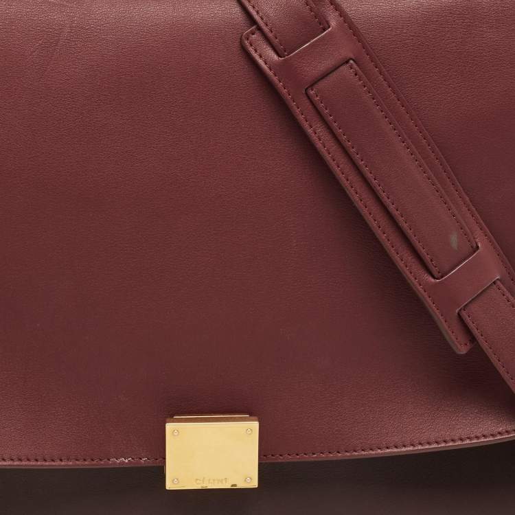 Pre Owned Celine Burgundy/Red Leather and Suede Medium Trapeze Top Handle Bag