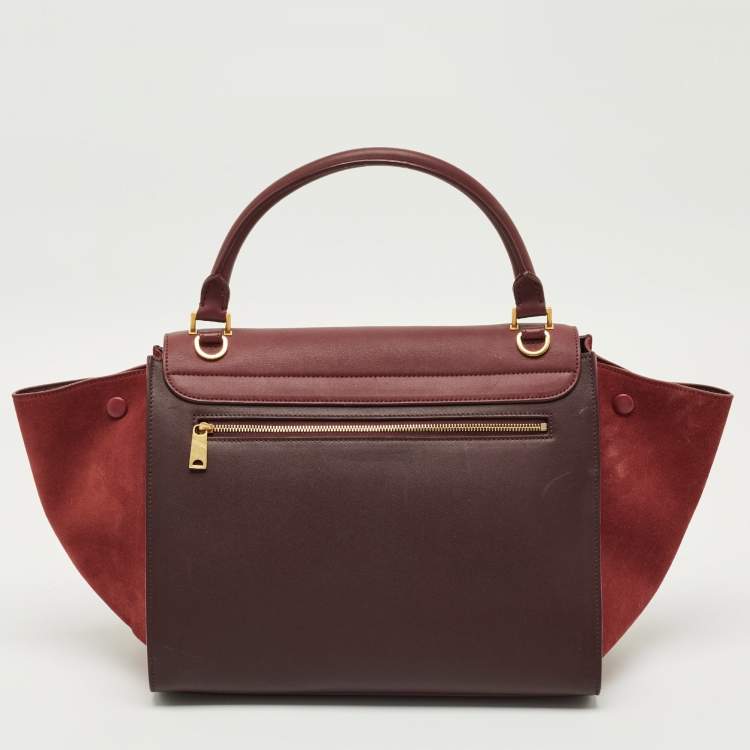 Pre Owned Celine Burgundy/Red Leather and Suede Medium Trapeze Top Handle Bag