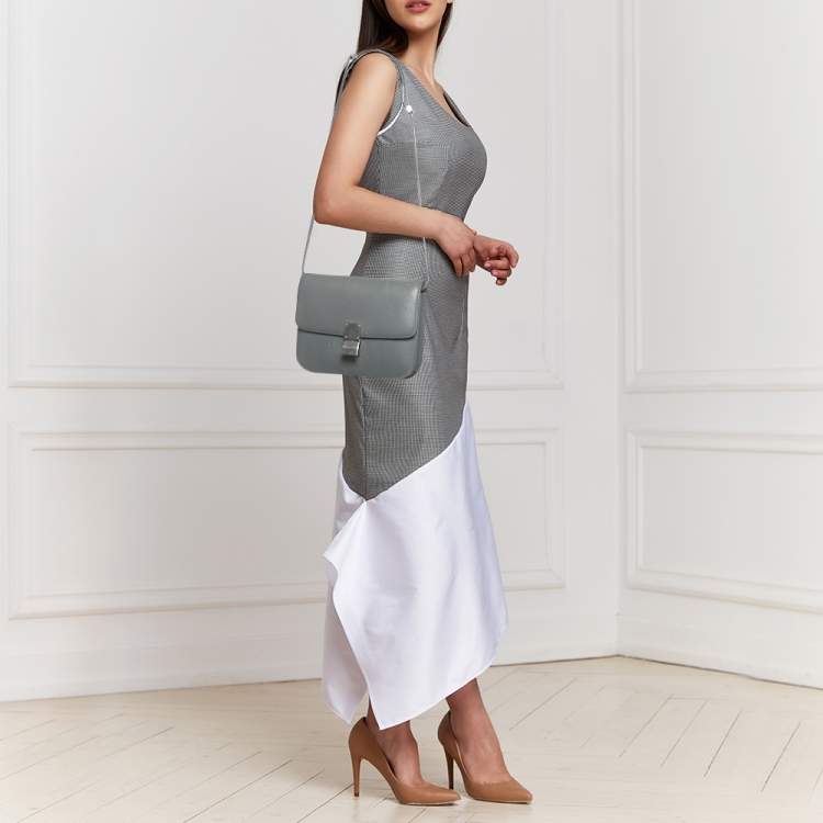 Pre Owned Celine Grey Leather Medium Classic Box Shoulder Bag