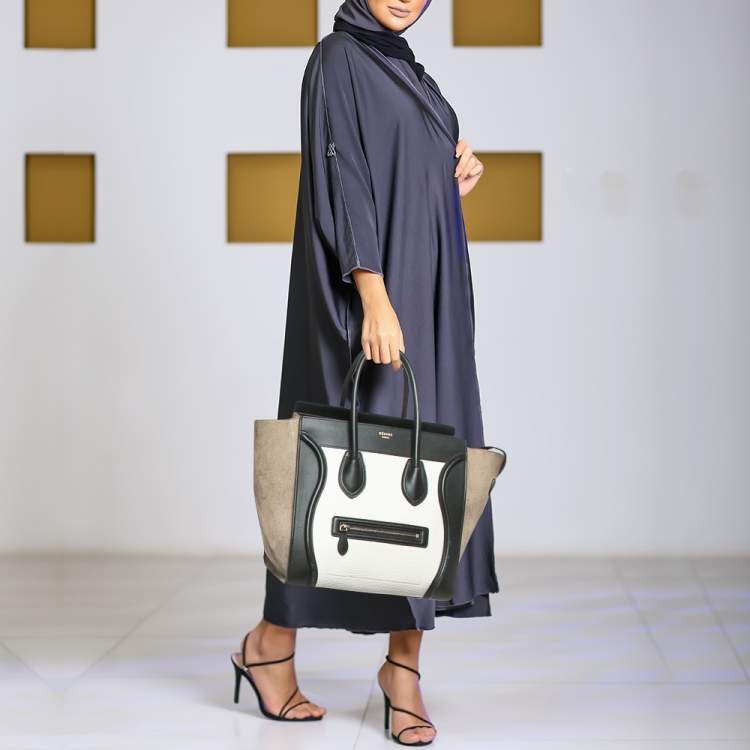 Pre Owned Celine Tricolor Nubuck and Leather Mini Luggage Tote
