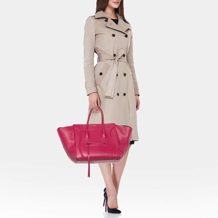 Pre Owned Celine Fuchsia Leather Medium Phantom Luggage Tote