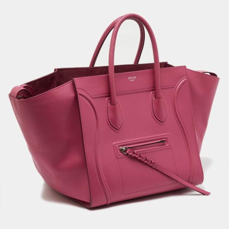 Pre Owned Celine Fuchsia Leather Medium Phantom Luggage Tote