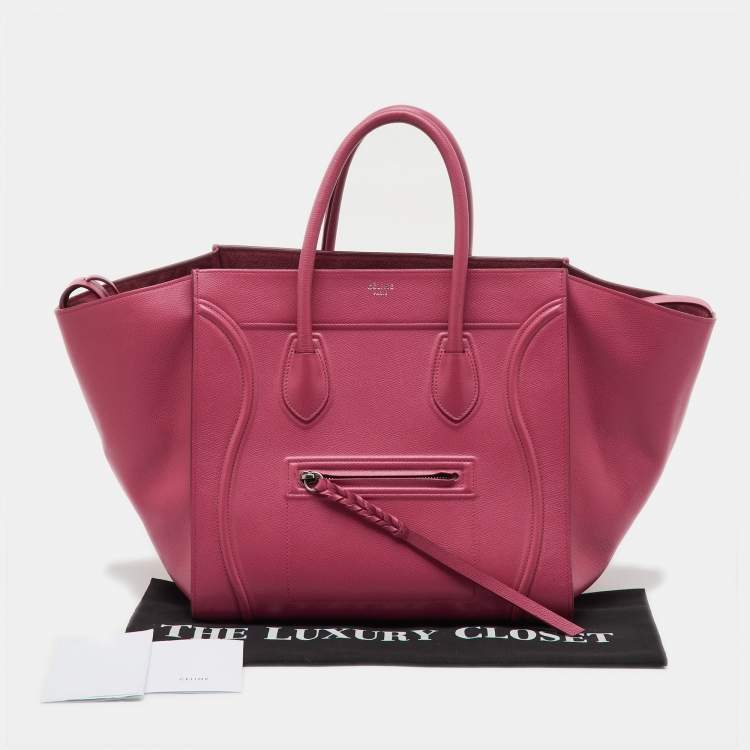 Pre Owned Celine Fuchsia Leather Medium Phantom Luggage Tote