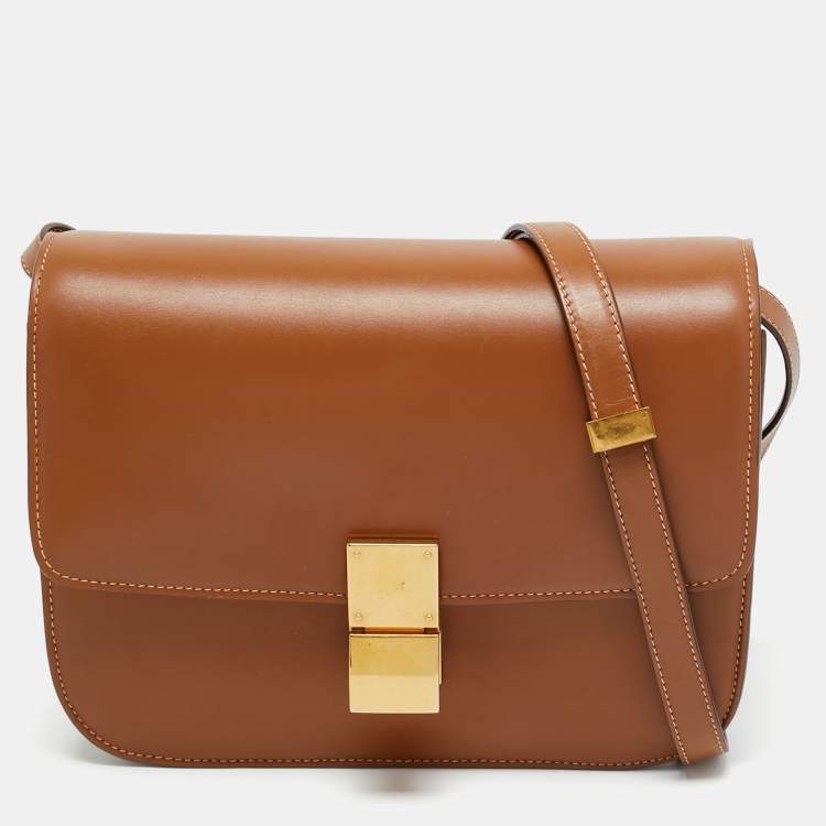 Pre Owned Celine Brown Leather Medium Classic Box Shoulder Bag