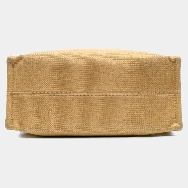 Pre Owned Celine Beige Brown Large Raffia Cuir Triomphe Cabas Thais Tote