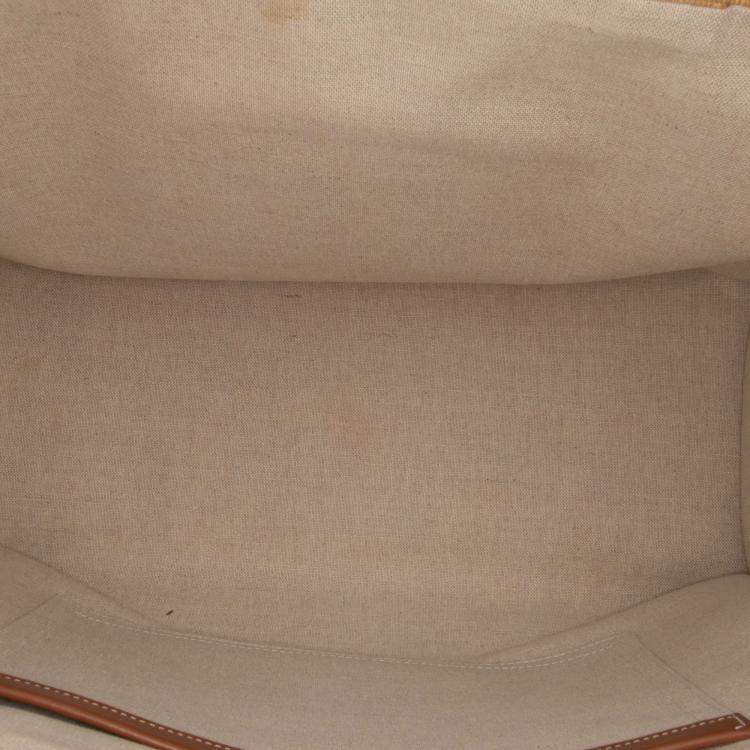 Pre Owned Celine Beige Brown Large Raffia Cuir Triomphe Cabas Thais Tote