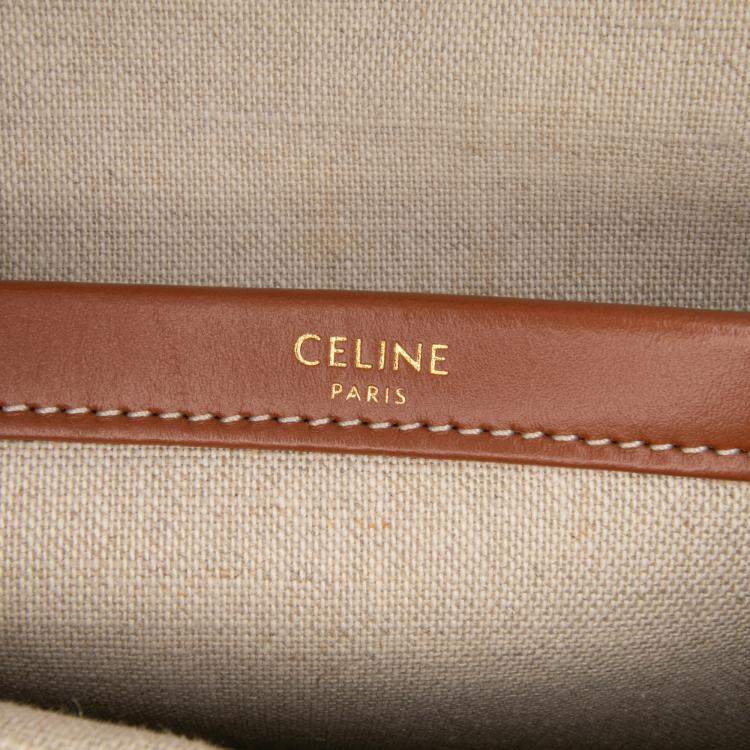 Pre Owned Celine Beige Brown Large Raffia Cuir Triomphe Cabas Thais Tote