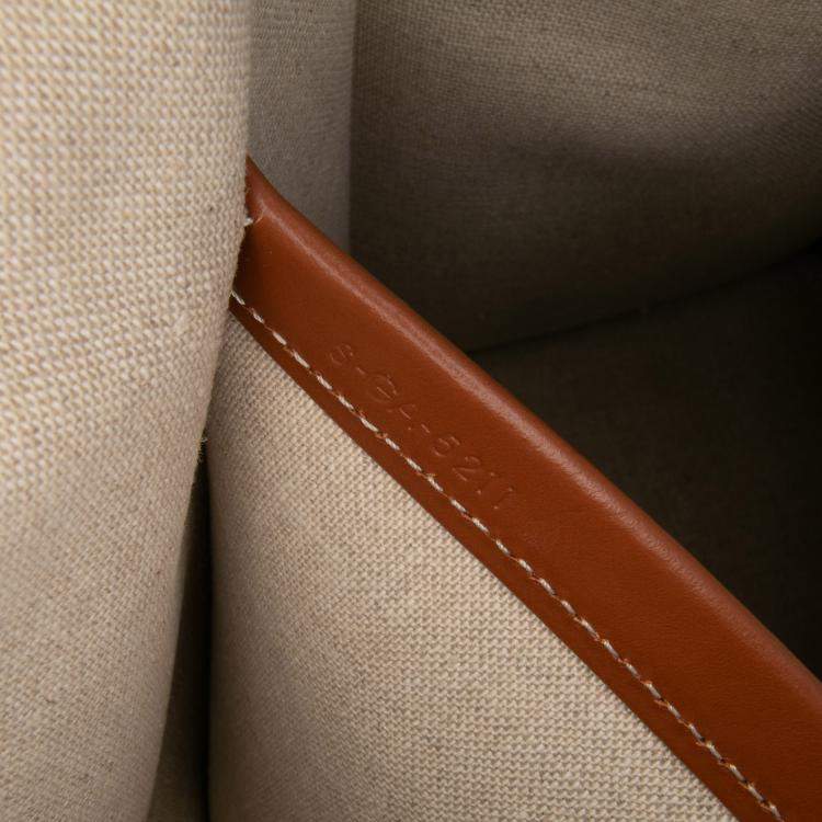 Pre Owned Celine Beige Brown Large Raffia Cuir Triomphe Cabas Thais Tote