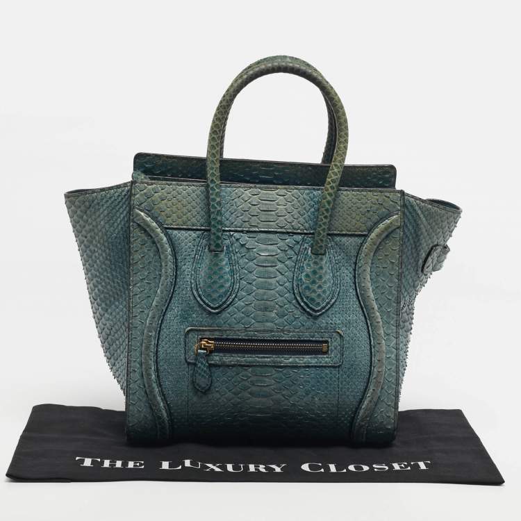 Pre Owned Celine Light Blue Python Micro Luggage Tote