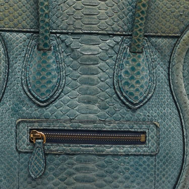 Pre Owned Celine Light Blue Python Micro Luggage Tote
