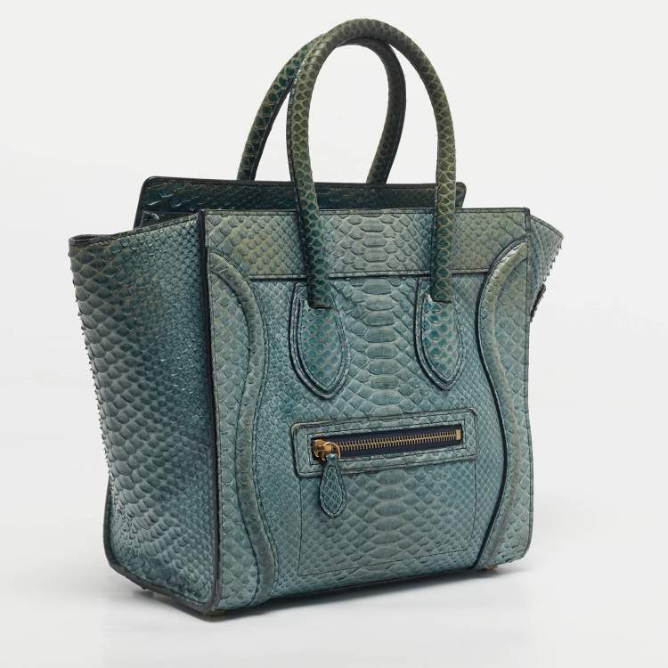 Pre Owned Celine Light Blue Python Micro Luggage Tote