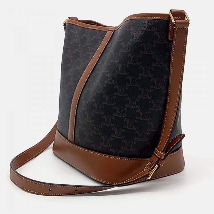 Pre Owned Celine Brown Canvas and Leather Celine Brown Triumph Bucket Bag