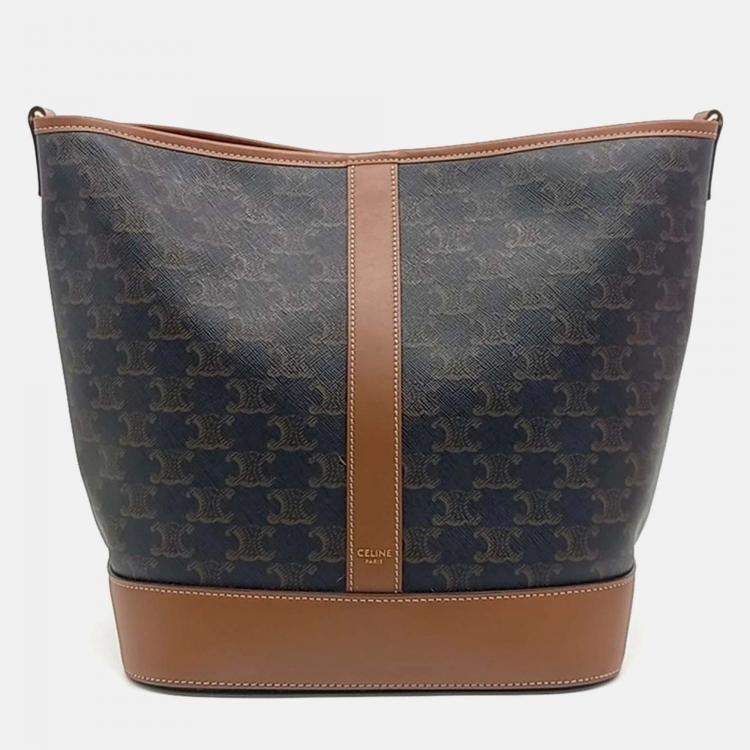 Pre Owned Celine Brown Canvas and Leather Celine Brown Triumph Bucket Bag