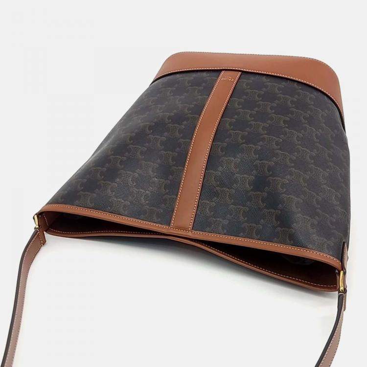 Pre Owned Celine Brown Canvas and Leather Celine Brown Triumph Bucket Bag