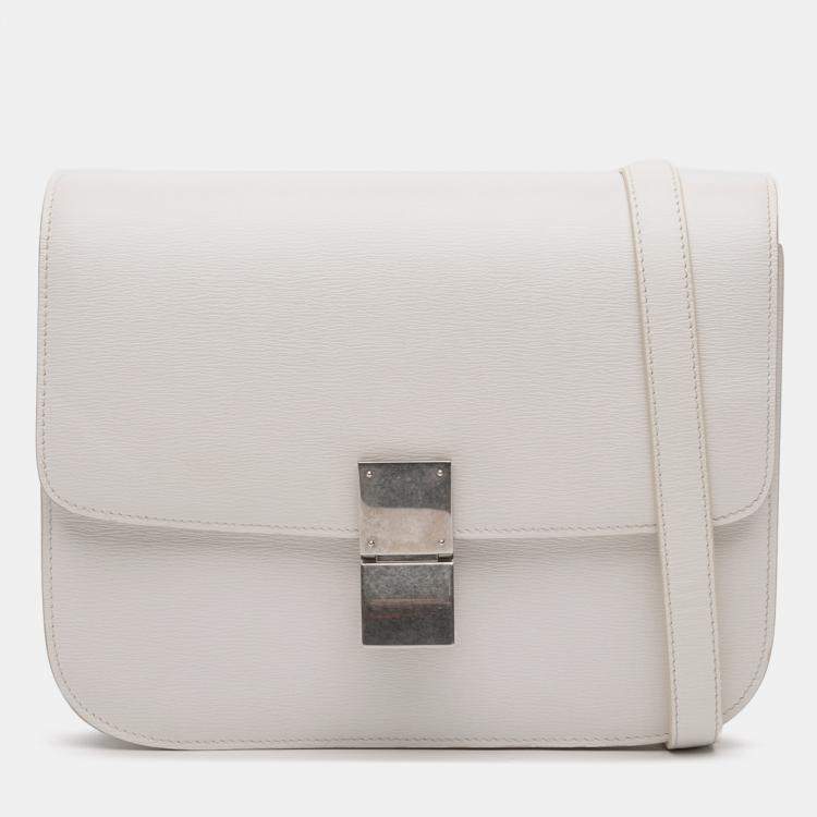 Pre Owned Celine White Medium Calfskin Classic Box