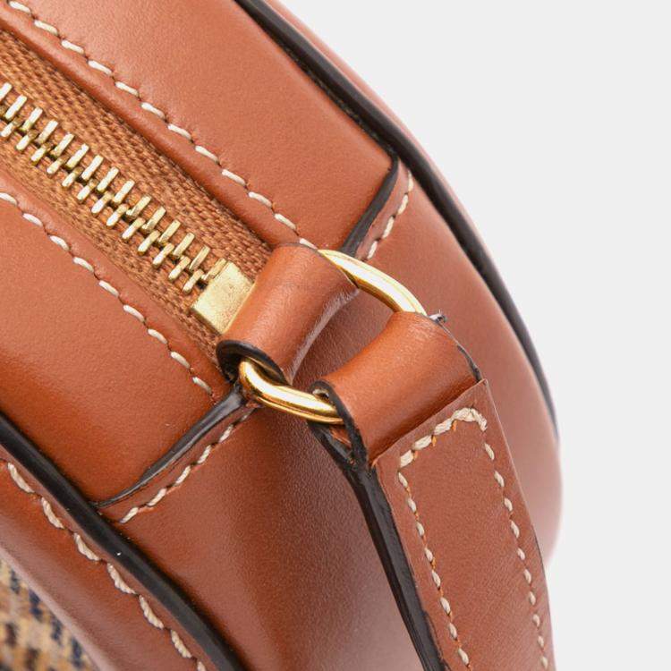 Pre Owned Celine Brown Small Houndstooth Canvas and Calfskin Cuir Triomphe Oval Crossbody