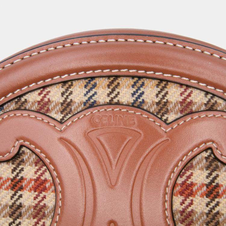 Pre Owned Celine Brown Small Houndstooth Canvas and Calfskin Cuir Triomphe Oval Crossbody