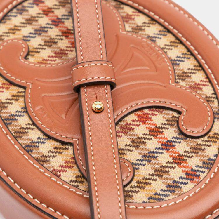 Pre Owned Celine Brown Small Houndstooth Canvas and Calfskin Cuir Triomphe Oval Crossbody